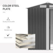 Coated steel plate panel for the garden shed, labelled sturdy and durable, reliable use and easy to clean
