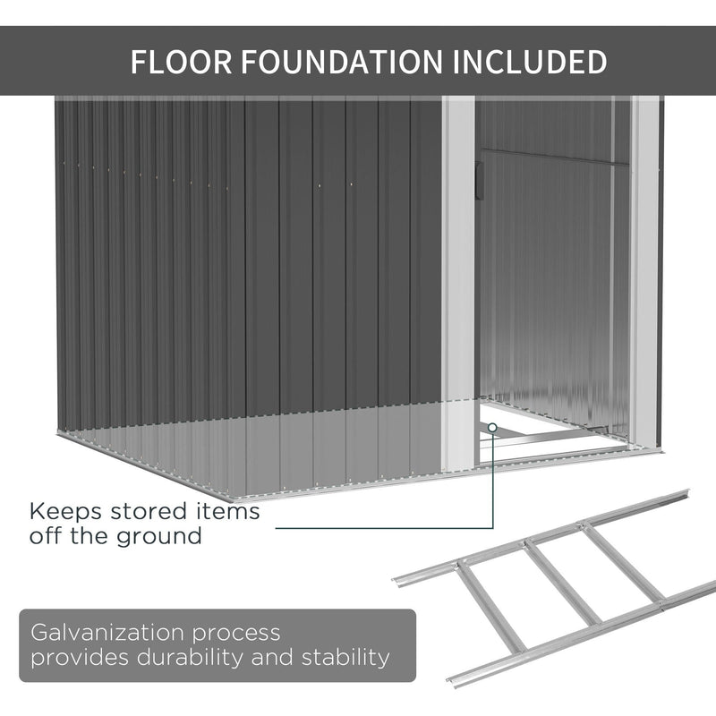 Cutaway of the shed showing the galvanised floor foundation frame included in the box, which keeps stored items off the ground