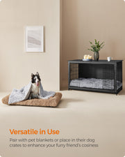 Dog bed paired with a blanket and placed inside a dog crate for versatile use