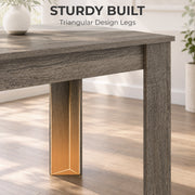 Close-up of a table leg showing the triangular design