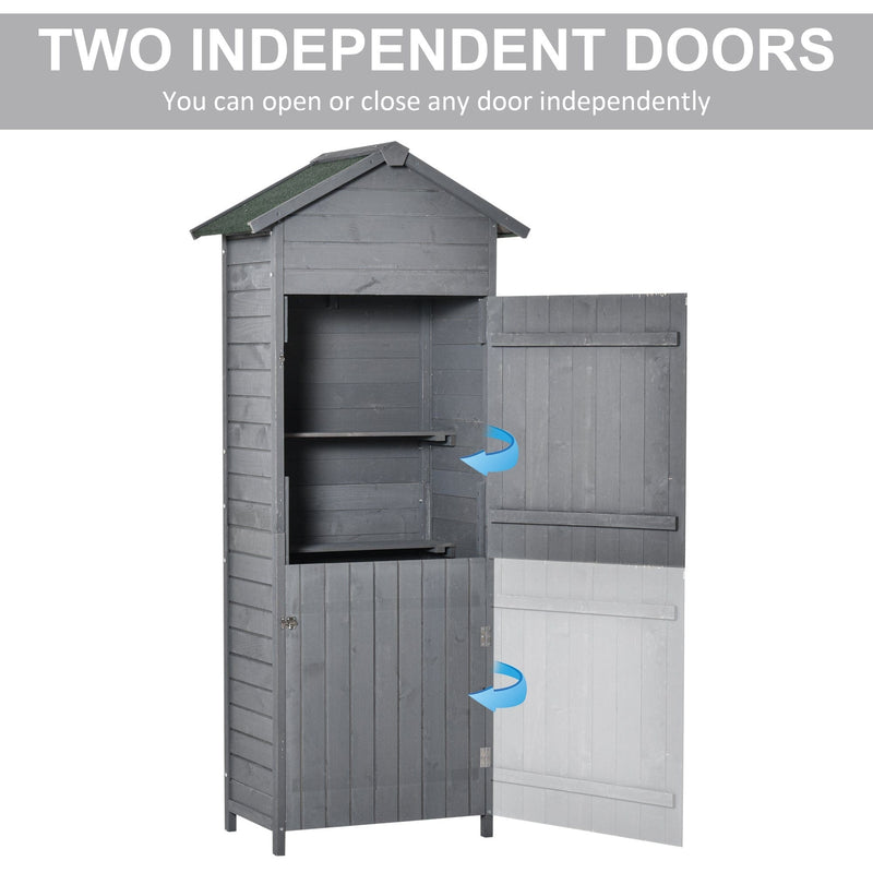 Panel with arrows showing the shed's upper and lower doors swinging open