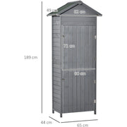 Dimension diagram of the wooden garden shed, 189cm tall, 82cm wide and 49cm deep
