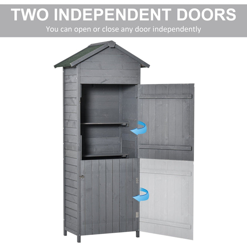 Feature panel showing the shed's two doors, which open and close independently