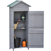 Studio view of the shed with doors open, showing two shelves and the floor level