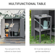 Panel showing the storage table used inside the shed and as a garden workbench