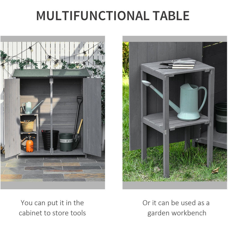 Panel showing the storage table used inside the shed and as a garden workbench