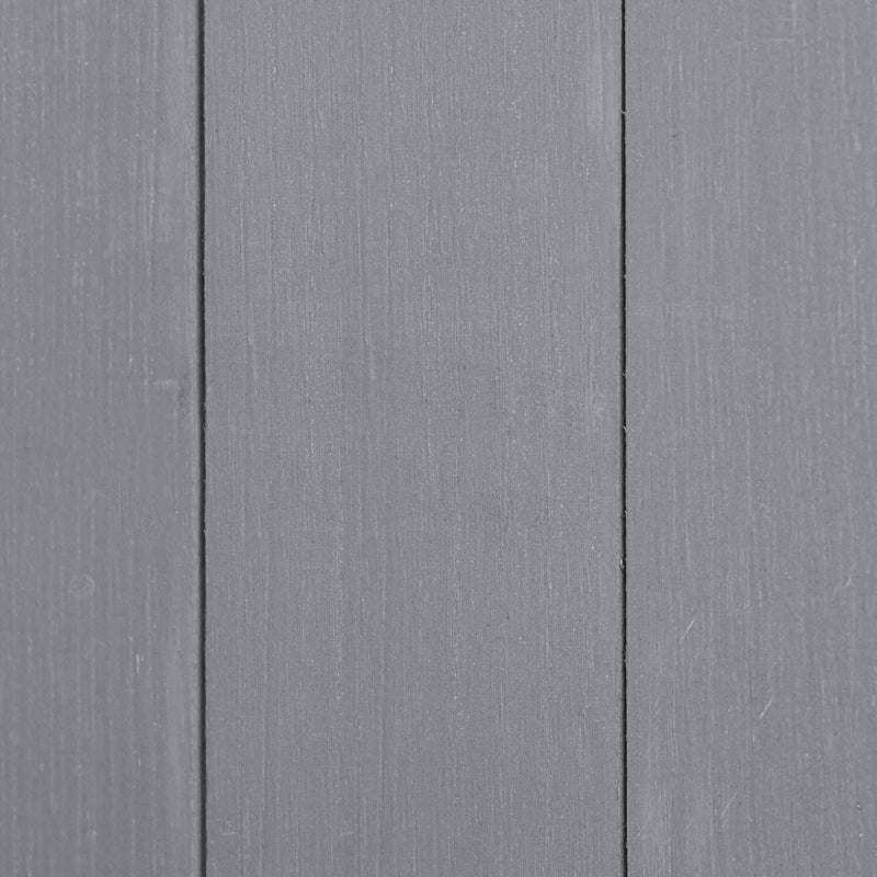 Close-up of the grey painted timber cladding on the shed