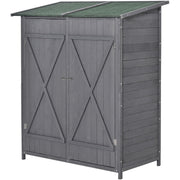 Grey wooden shed seen from above, showing the sloping roof and side panel