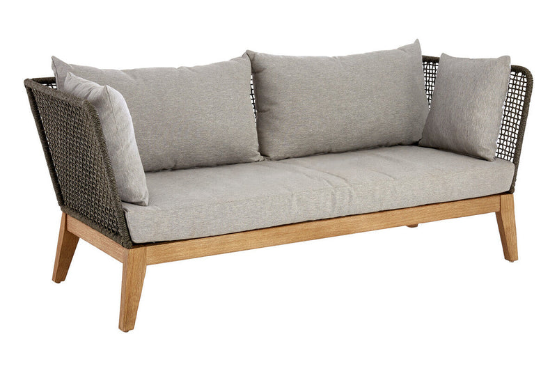 Grey woven rope 3 seater sofa, front studio shot