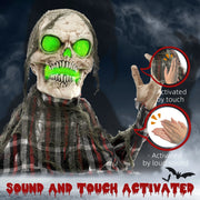 Diagram showing the Homcom groundbreaker skeleton is activated by touch or loud sound