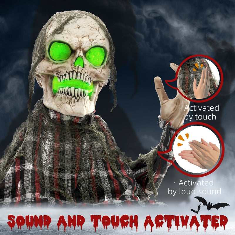 Diagram showing the Homcom groundbreaker skeleton is activated by touch or loud sound