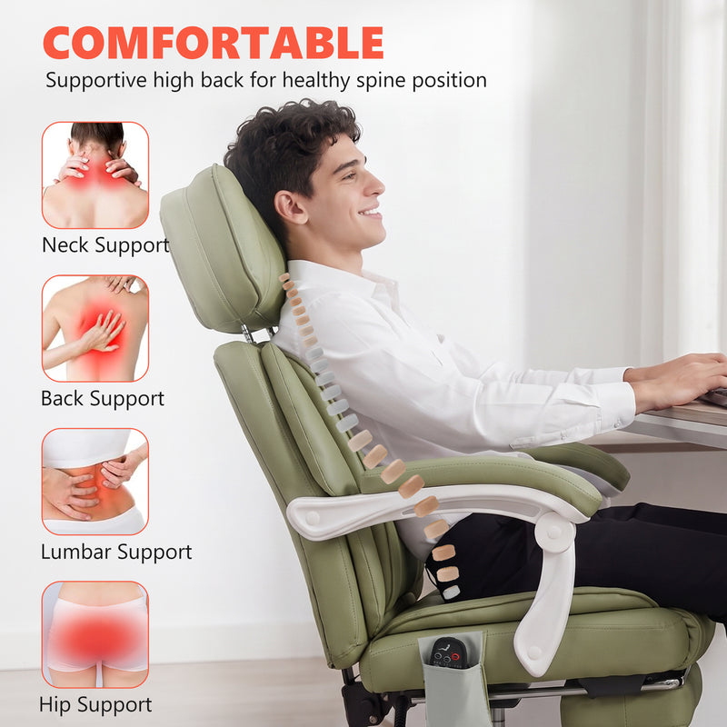 Massage Office Chair with Heat and Recline for Back Relief and Comfort Lime Green White