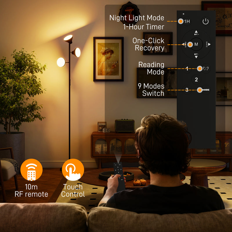 Adjustable Three Head Floor Lamp for Living Room or Office Reading Light Black