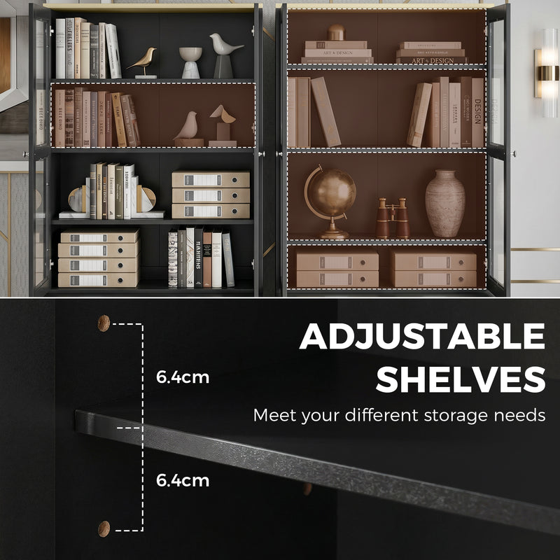 Tall Display Cabinet with Glass Doors and Hidden Storage for Organised Living or Dining Room Black