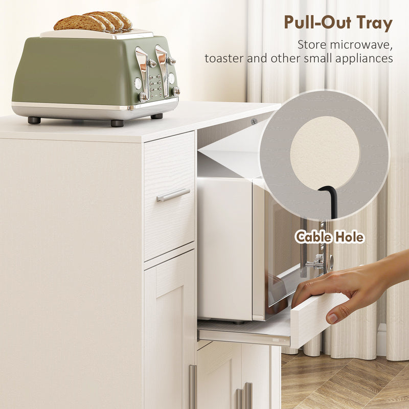 Kitchen Storage Trolley with Sliding Microwave Shelf and Lockable Wheels White Homcom