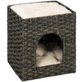 Two Level Cat House with Hideaway and Lounging Platform Easy Clean Grey Beige