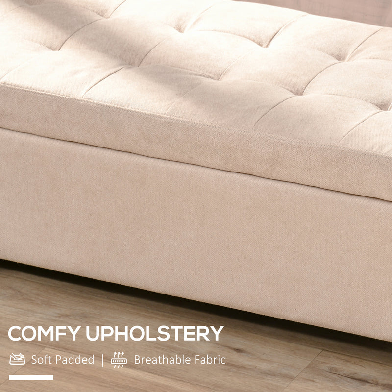 Linen Storage Ottoman Bench With Padded Seat and Hinged Lid For Bedroom Use, Beige
