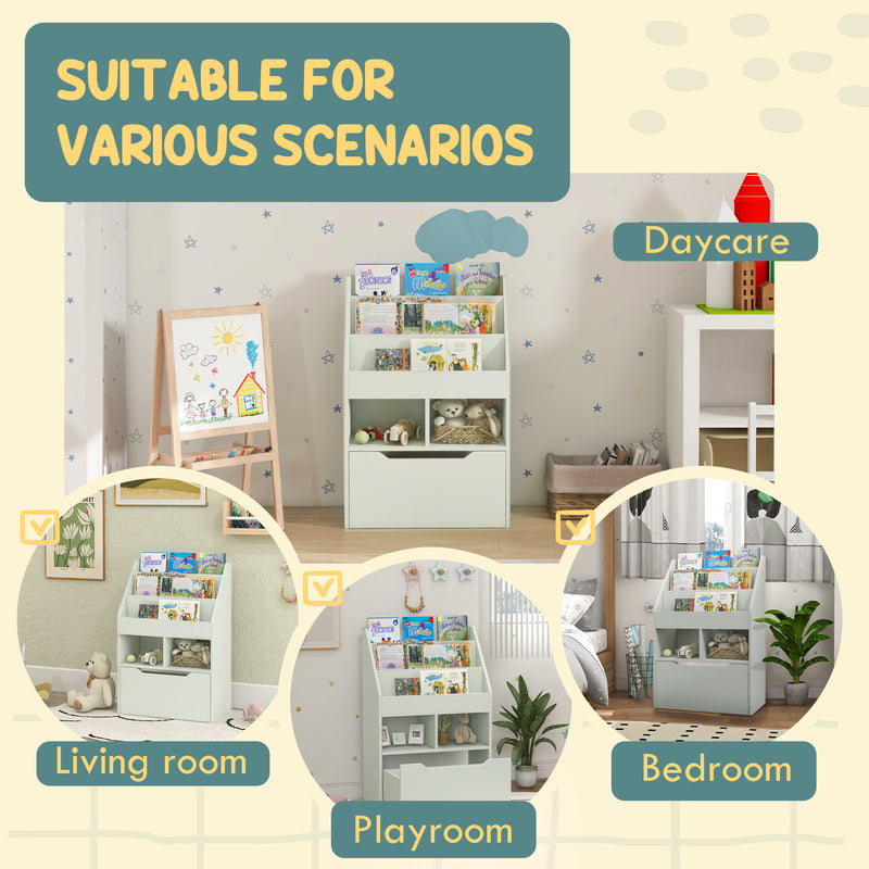 Kids Bookshelf and Toy Organiser with Storage Drawer and Wheels Green by HOMCOM