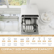Compact Tabletop Dishwasher with 6L Capacity and Multiple Wash Programs, White