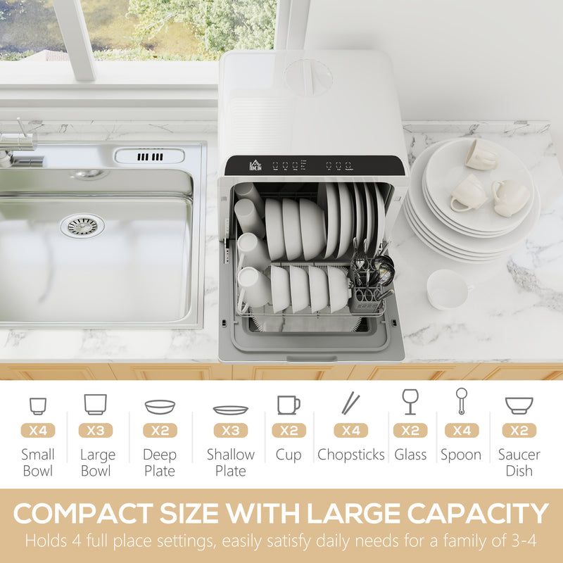 Compact Tabletop Dishwasher with 6L Capacity and Multiple Wash Programs, White