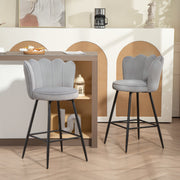 Set of 2 Velvet Bar Stools with Swivel Seats and Curved Backrest for Kitchen, Grey
