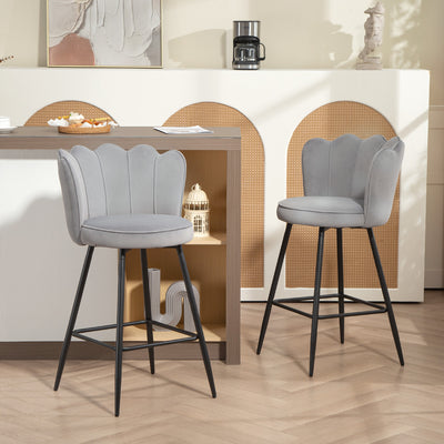 Set of 2 Velvet Bar Stools with Swivel Seats and Curved Backrest for Kitchen, Grey
