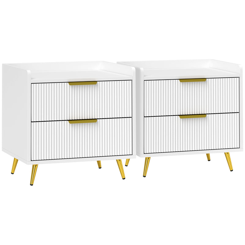 Set of 2 Two Drawer Bedside Tables with Storage for Bedroom or Lounge, White