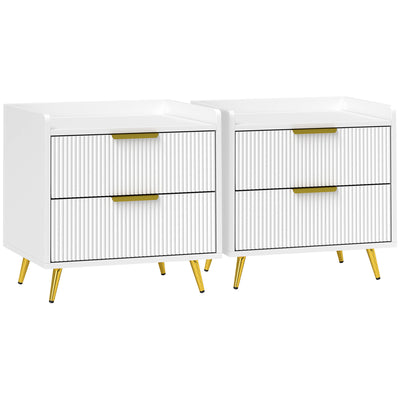Set of 2 Two Drawer Bedside Tables with Storage for Bedroom or Lounge, White