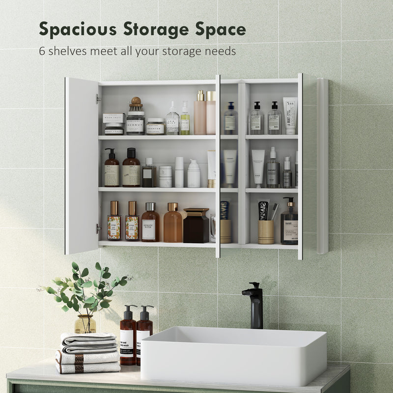 Wall Mounted Bathroom Cabinet With Triple Mirror Doors And Shelves For Storage, White