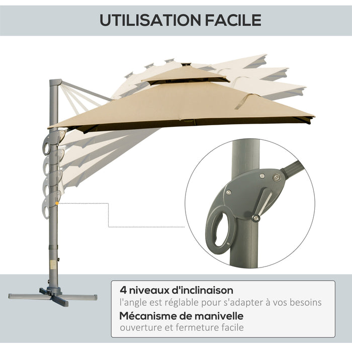 Khaki 3 x 3m Aluminium Square Sun Canopy with Adjustable Tilt Poles by Outsunny