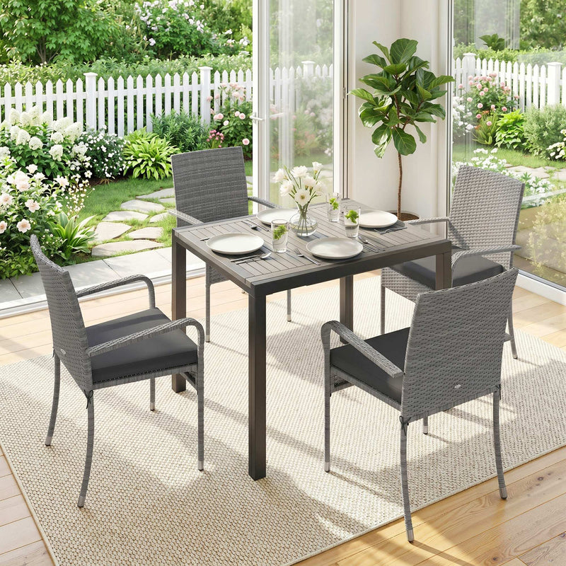 Garden Dining Set with Extendable Table and Stackable Chairs for Flexible Outdoor Seating Dark Grey Outsunny