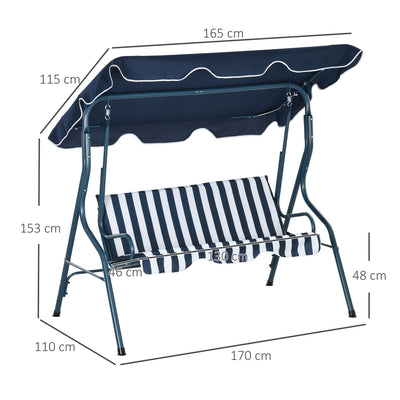 3 Seater Garden Swing Chair with Adjustable Canopy and Steel Frame for Outdoors, Blue Stripes Outsunny