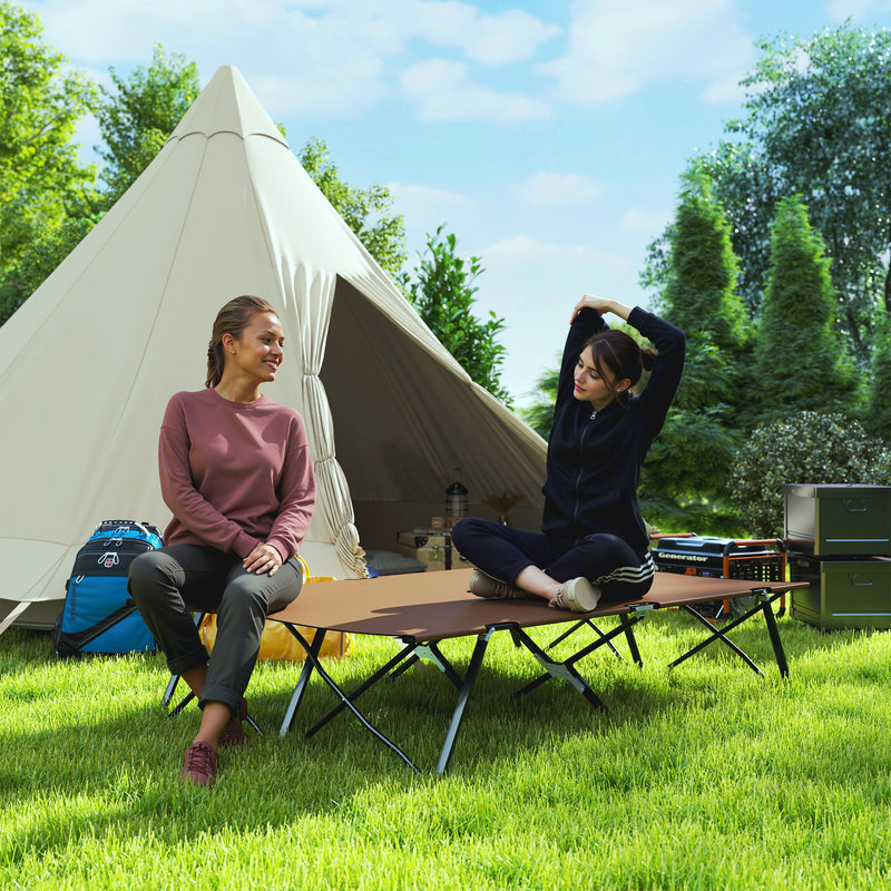 Double Folding Camping Bed for Two with Raised Steel Frame and Carry Bag Khaki