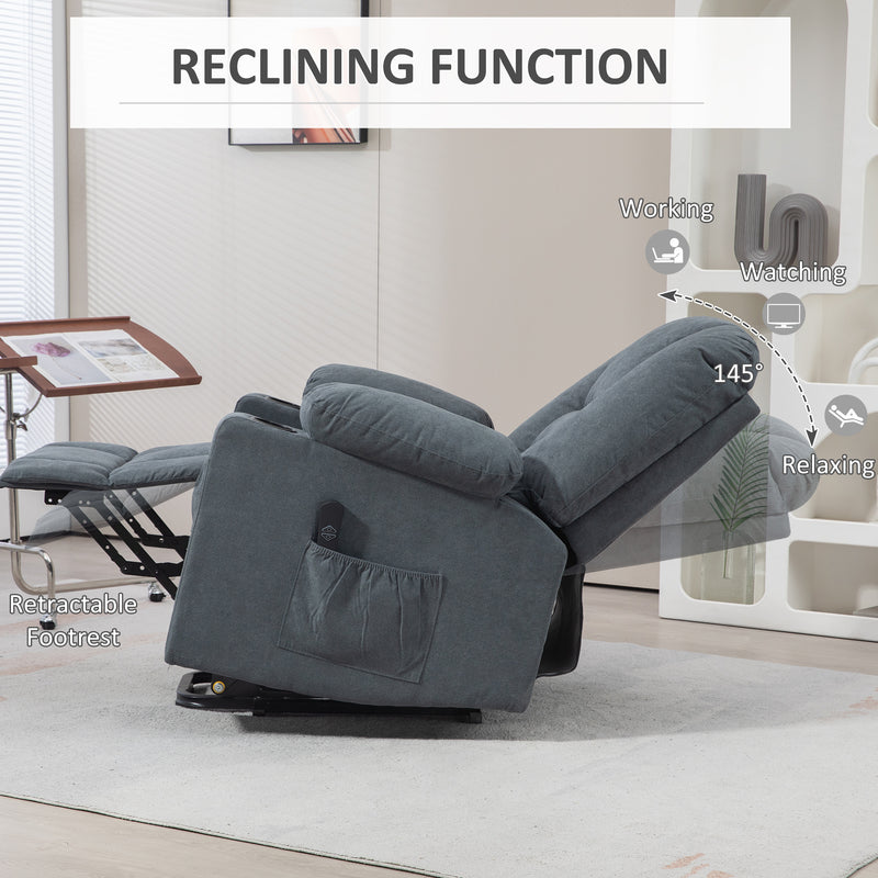 Oversized Riser Recliner Lift Chair With Remote and Cup Holder For Elderly, Grey