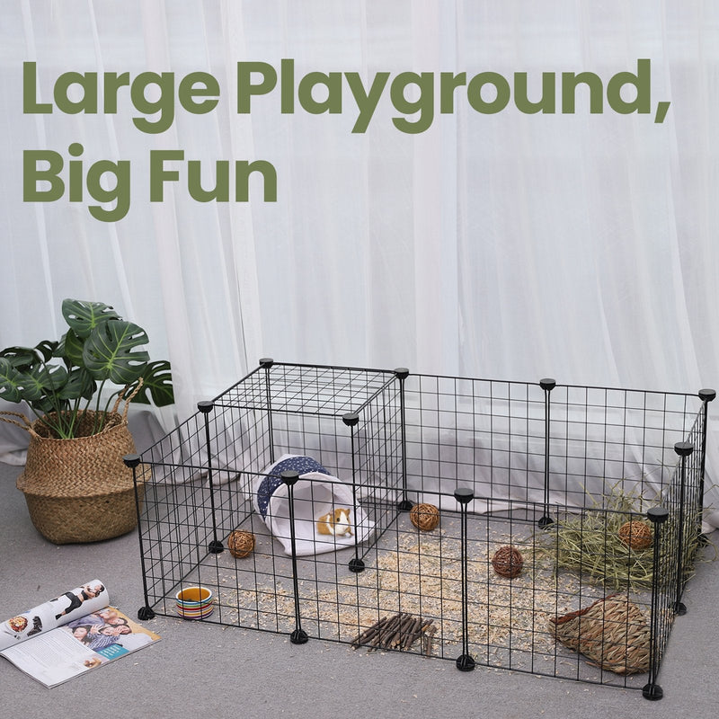 Guinea pig cage 12-panel indoor playpen by Songmics, styled with guinea pigs inside