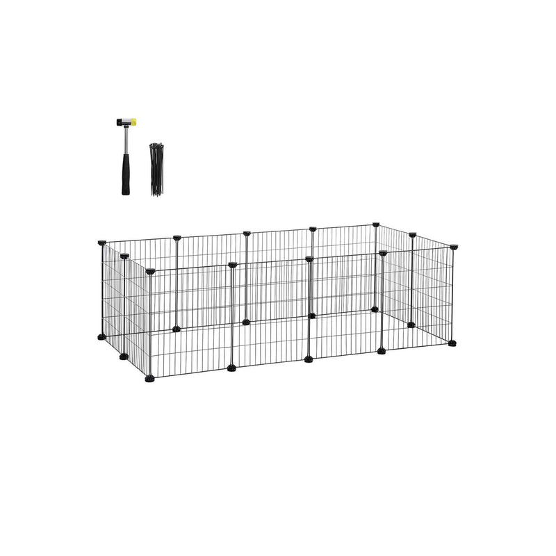 Songmics modular guinea pig cage, empty studio shot of the assembled black wire enclosure