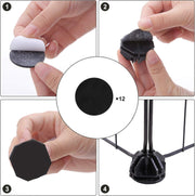 Included accessories laid out: connectors, cable ties, non-slip pads and rubber mallet