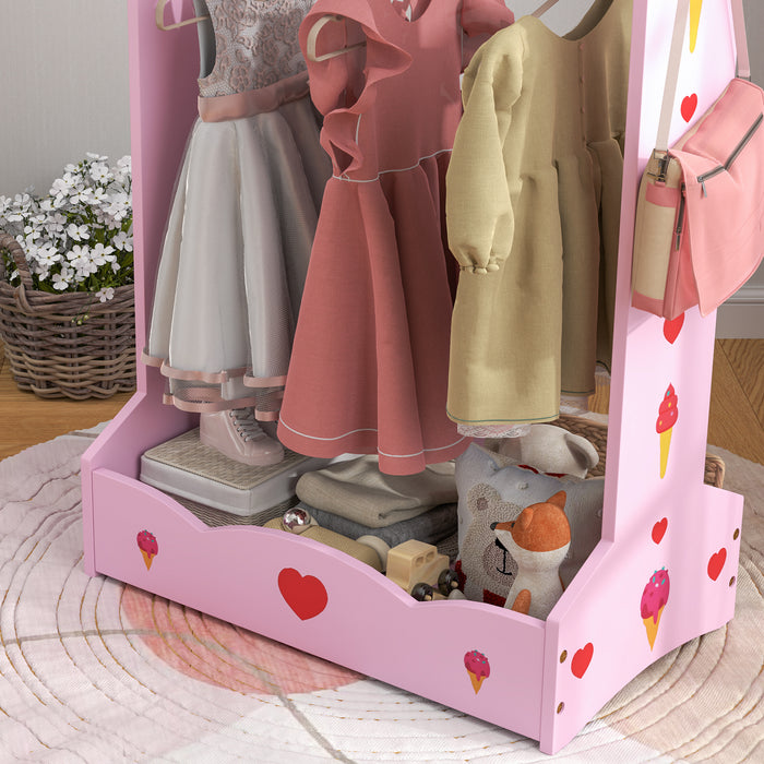 Kids Clothes Rail with 2 Storage Shelves for Ages 3-8 in Hot Pink by AIYAPLAY