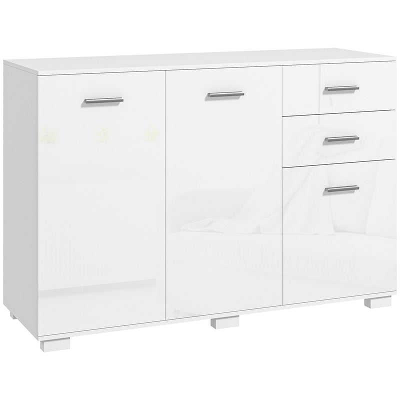 Modern Sideboard Cabinet with Drawers and Adjustable Shelves for Dining Room Storage White