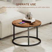 Set of 2 Round Nesting Coffee Tables with Metal Frame Ideal for Living Room Use Rustic Brown