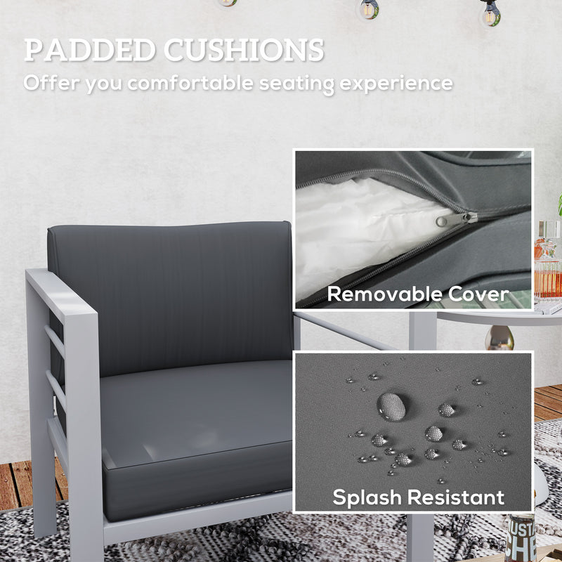 Set of 2 Modern Garden Armchairs with Cushions and Metal Frame for Patio or Balcony Charcoal Grey