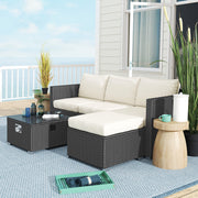 5 Piece Rattan Garden Lounge Set with Gas Fire Pit Table and Footstool Black by Outsunny