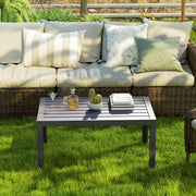 Grey Rectangular Outdoor Side Table with Steel Frame and Slatted Top for Garden by Outsunny