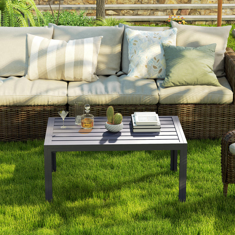 Grey Rectangular Outdoor Side Table with Steel Frame and Slatted Top for Garden by Outsunny