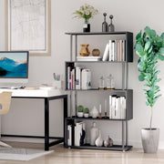 Black 5 Tier S Shape Bookcase Modern Freestanding Shelf For Home Office Or Living Room