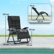 2 Piece Zero Gravity Reclining Sun Loungers With Cushions For Garden Relaxation Black AOSOM