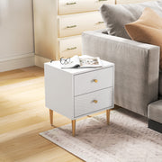 White Bedside Table with Two Drawers With Gold Legs and Knobs by HOMCOM
