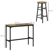 Bar Table and Stools Set for Two Compact Dining with Oak Effect Top White Frame AOSOM