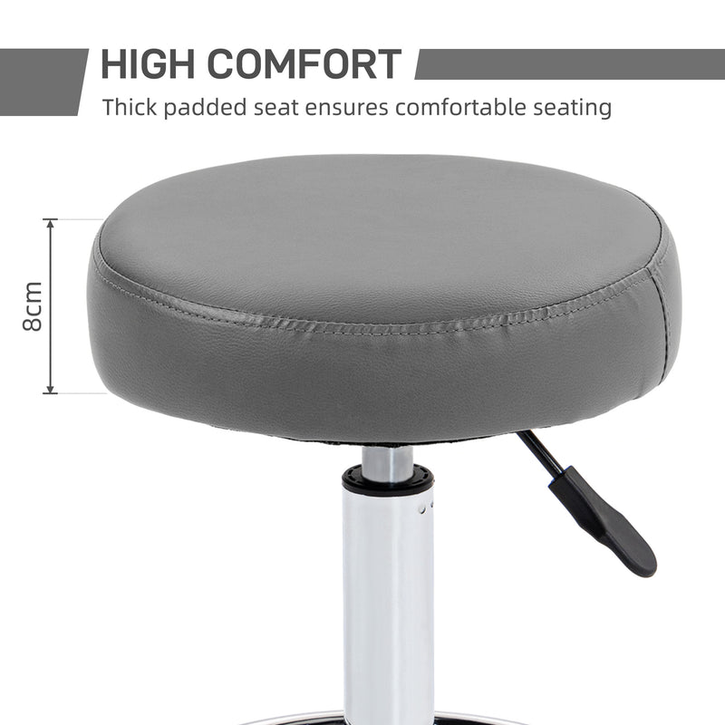 Height Adjustable Rolling Stool with PU Leather Seat and Wheels for Salon or Spa Use Grey