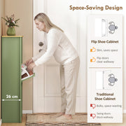 Slim Shoe Cabinet for Hallway Storage Fits 18 Pairs Easy Clean High Gloss Green AOSOM
